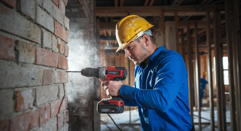 drilling into a brick